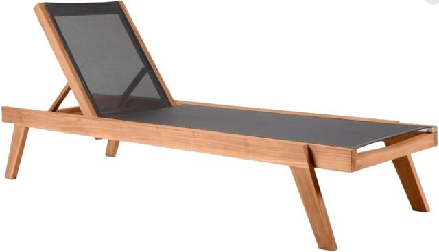 Meridian Furniture Tulum Black Fabric/Teak Outdoor Chaise Lounge Chair-0
