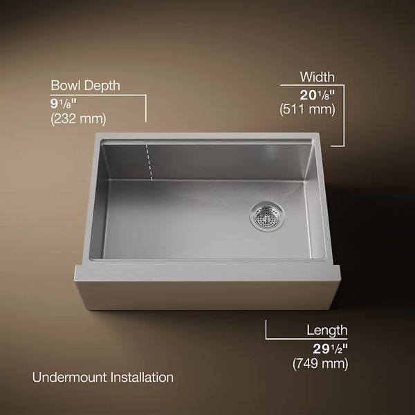 KOHLER® Strive® Stainless Steel 30" Undermount Single-Bowl Farmhouse Workstation Kitchen Sink-2