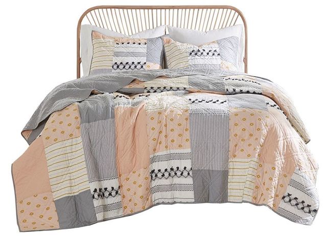 Olliix by Madison Park Ani Blush/Gray King/California King Three Piece Cotton Coverlet Set-0