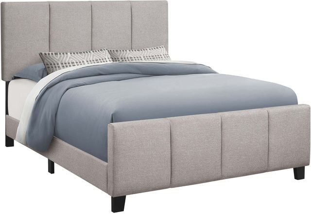 Monarch Specialties Inc. Grey Linen with Black Wood Legs Queen Bed-0