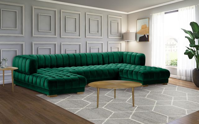 Meridian Furniture Gwen 3-Piece Green Velvet Sectional-2
