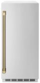 ZLINE Autograph Edition Touchstone 15" 75 lbs. Stainless Steel Door with Polished Gold Helix Handle Clear Cube Ice Maker with Drain Pump -0
