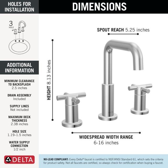 Delta Nicoli® Chrome 2-Handle Cross Widespread Bathroom Faucet-3