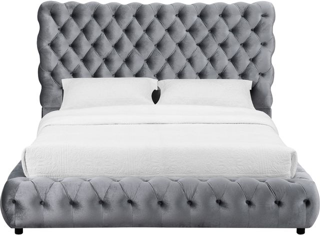 Crown Mark Flory Gray Upholstered Queen Panel Bed-2