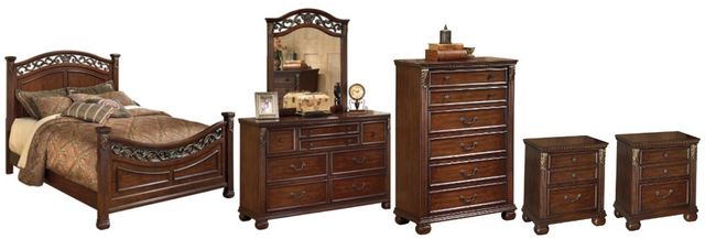 Signature Design by Ashley® Leahlyn 6-Piece Warm Brown California King Panel Bed Set-0