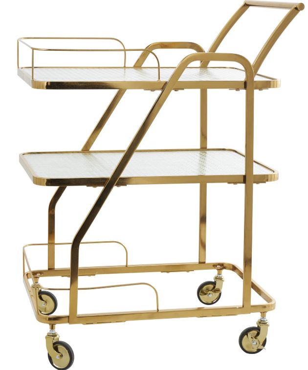 Deco Marche Gold Glass Shelf 3-Tier Bar Cart with Side Guards and Handle-1