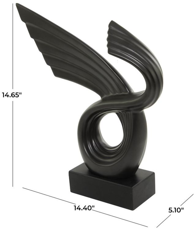Deco Marche Black Abstract Wing Sculpture with Black Base-2