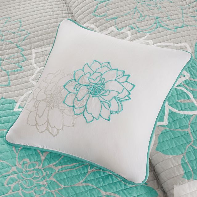 Olliix by Madison Park 6 Piece Aqua King/California King Lola Reversible Cotton Printed Coverlet Set-3