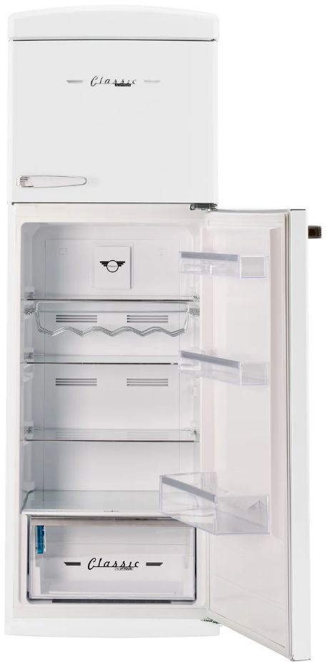 Unique Appliances 24” 11 Cu. Ft. Marshmallow White Top Freezer Refrigerator with Chrome Accent Handles-4