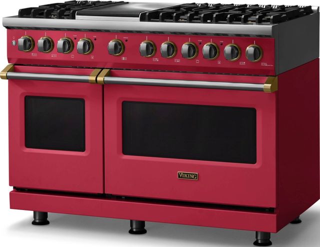 Viking® 5 Series 48" Valentine Pro Style Dual Fuel (NG) Range with Brushed Brass Trim-3