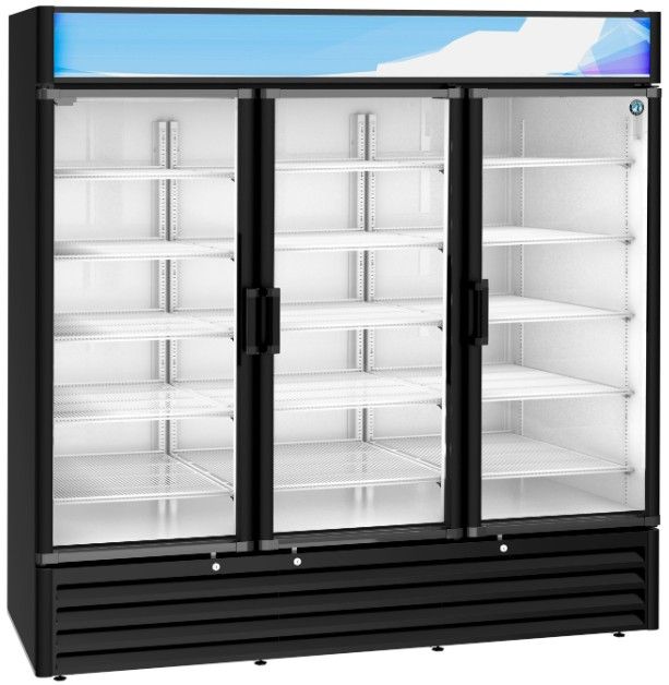 Hoshizaki 78" 56 Cu. Ft. Black Painted Aluminum Three Section Glass Door Merchandiser Refrigerator-1