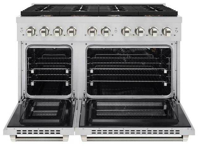ZLINE Autograph Edition Paramount 48" Stainless Steel/Polished Nickel Helix Handle Freestanding Double Oven Gas Range with 8 Burner Cooktop-1