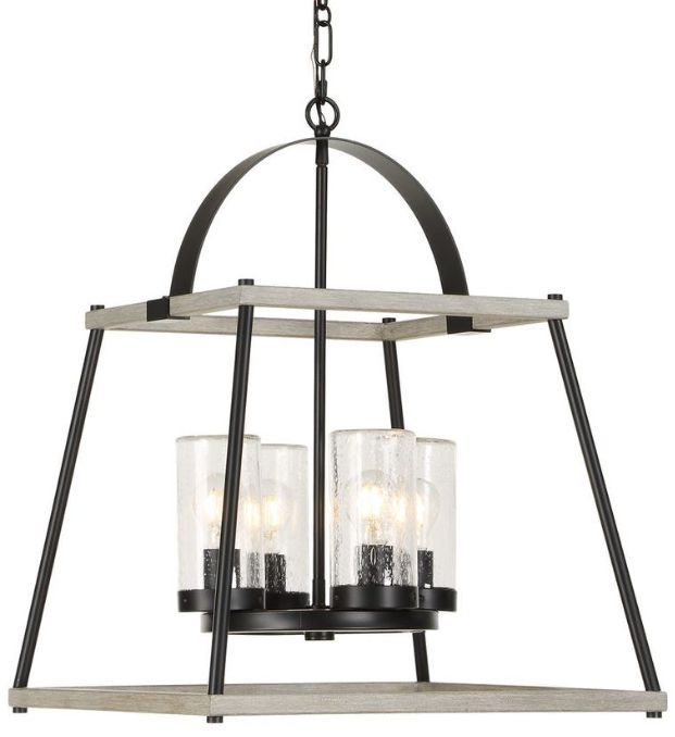 Uttermost® Edgecomb Faux Beechwood/Matte Black 4-Light Indoor-Outdoor Pendant-0