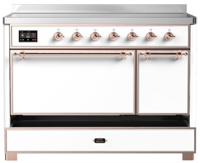 Ilve® Majestic III 48" White Pro Style Induction Range with Solid Door and Copper Trim-2