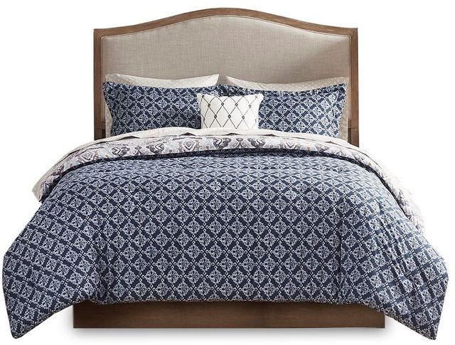 Olliix by Madison Park Essentials Navy King Titus Reversible Complete Bedding Set-1