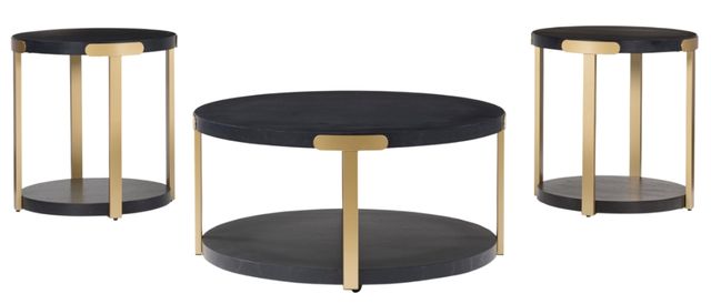 Signature Design by Ashley® Shylore 3-Piece Black Occasional Table Set with Brass Accents-2