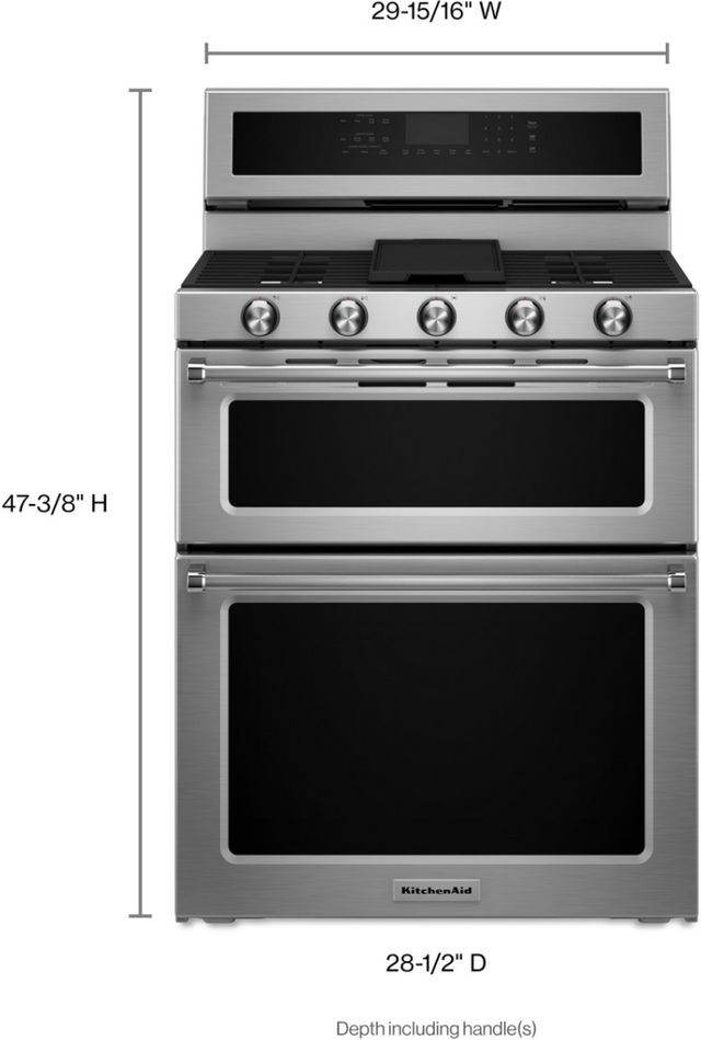 KitchenAid® 30" Stainless Steel Freestanding Dual Fuel Double Oven Range-2