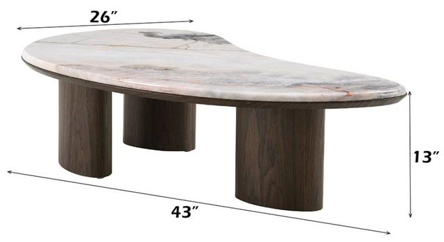 ACME Furniture Hanale Natural Marble Top Coffee Table with Brown Legs-2