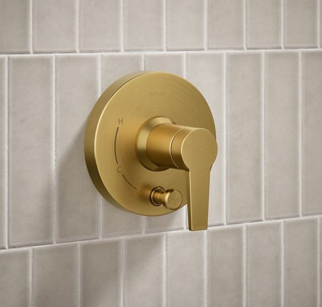 KOHLER® Pitch® Rite-Temp® Vibrant Brushed Moderne Brass 1.75 GPM Shower Trim Kit with Push-Button Diverter-3
