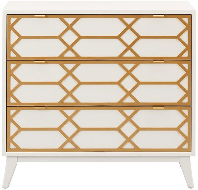 Olliix by Madison Park White Maria Gold Lattice Accent Chest-0