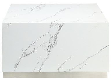Mazin Furniture Astraia Faux Marble Small Cube Coffee Table with Brushed Nickel Base-1