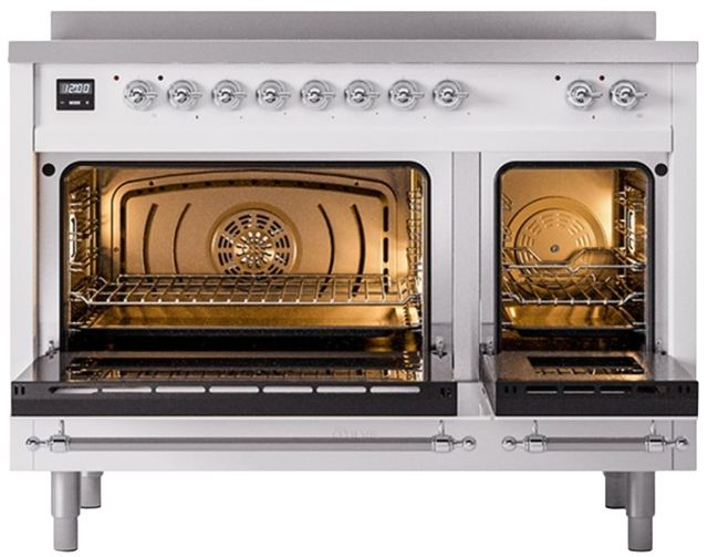 Ilve® Nostalgie II Series 48" White Pro Style Induction Range with Chrome Trim-1