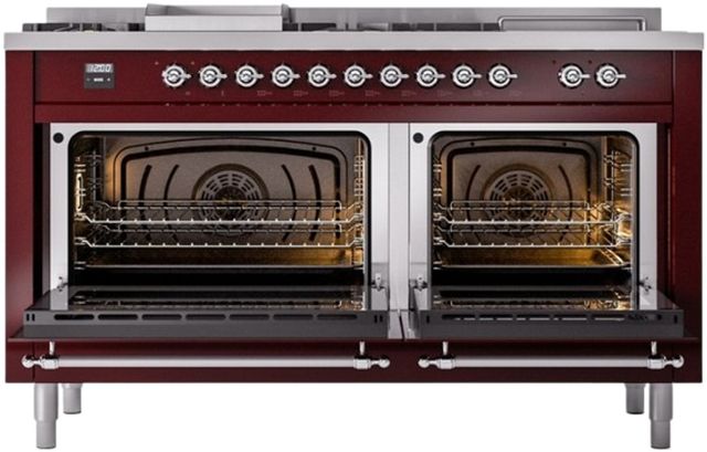 Ilve® Nostalgie II Series 60" Burgundy Pro Style Dual Fuel Range-1