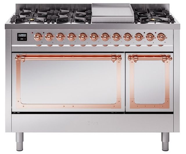 Ilve® Nostalgie II Noblesse 48'' Stainless Steel Pro Style Dual Fuel Range with Copper Trim-0