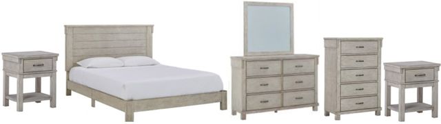 Signature Design by Ashley® Hollentown 6-Piece Whitewash King Panel Bed Set-0