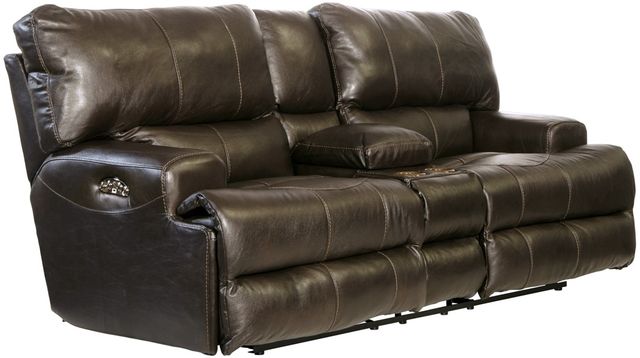 Catnapper® Wembley Steel Leather Power Lay Flat Reclining Console Loveseat with Power Adjustable Headrest-0