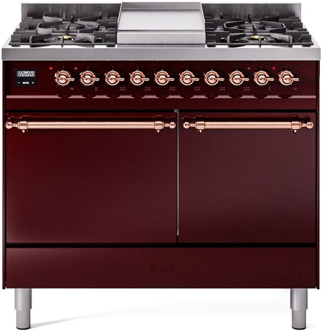 Ilve® Nostalgie II Series 40" Burgundy Pro Style Dual Fuel Range-0