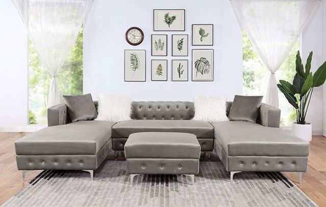 Furniture of America® Ciabattoni Gray Ottoman-1