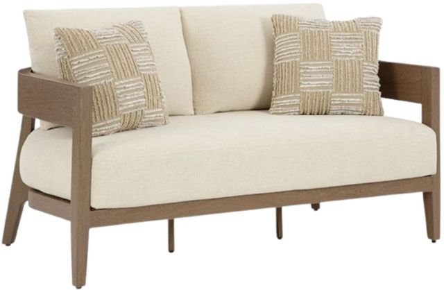 Signature Design by Ashley® Serene Bay Dark Brown/White Aluminum/Nuvella Outdoor Loveseat-0
