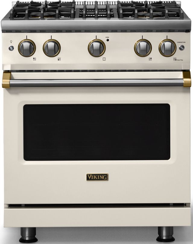 Viking® 5 Series 30" Pure White Pro Style Gas (NG) Range with Brushed Brass Trim-0