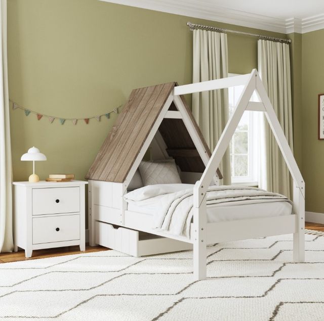 Westwood Design Lodge Cookies/Cream Youth Twin Panel Storage Bed with Half Roof and Window-1