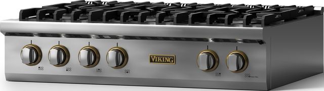 Viking 5 Series 36” Stainless Steel 6-Burner Liquid Propane Rangetop with Brushed Brass Trim-1