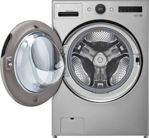 Front view of the opened LG 5.0 Cu. Ft. Graphite Steel Washer Dryer Combo