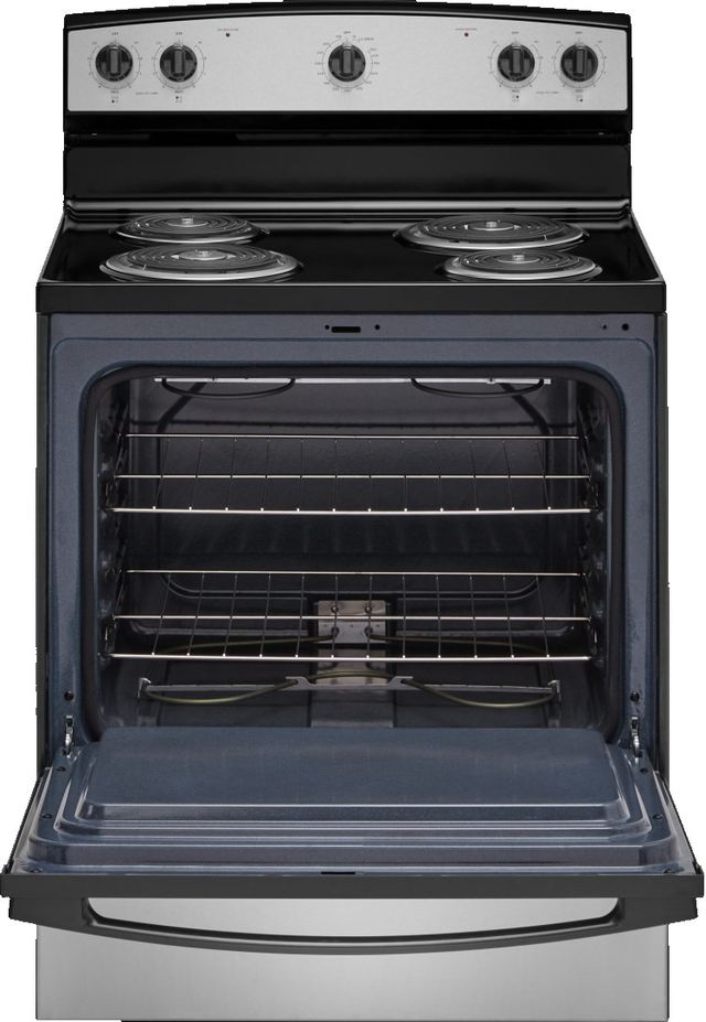 Amana® 30" Stainless Steel Freestanding Electric Range with SpillSaver™ Upswept Cooktop and Easy Clean Glass Door-1