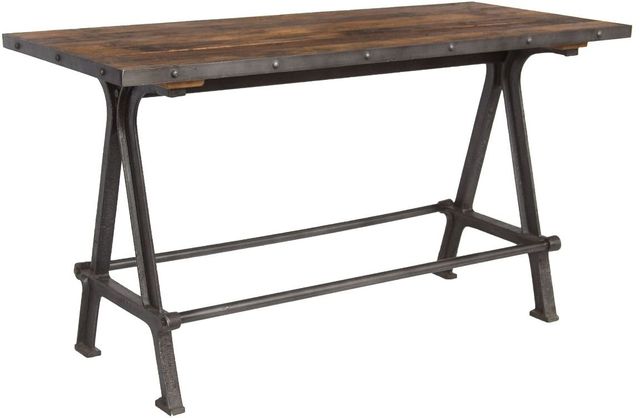 Home Trends & Design Industrial Teak Gathering Table with Black Metal Base-0