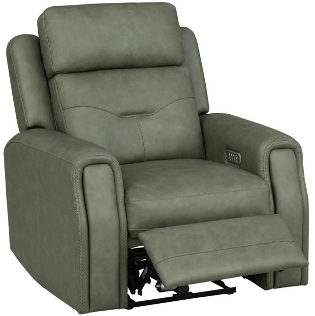 Flexsteel® Felix Forest Green Leather Power Recliner with Power Headrest and Lumbar-1