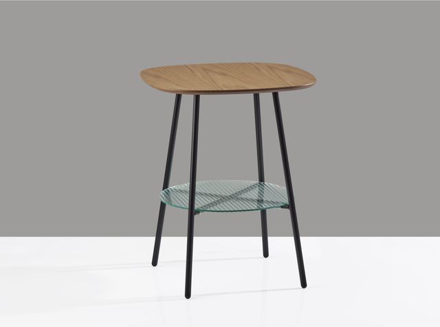Adesso® Diane Natural Wood Accent Table with Glass shelve and Black Metal Base-2