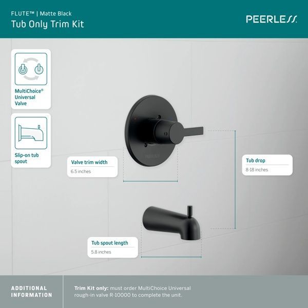 Peerless Flute™ Black Matte Shower Trim Kit-3