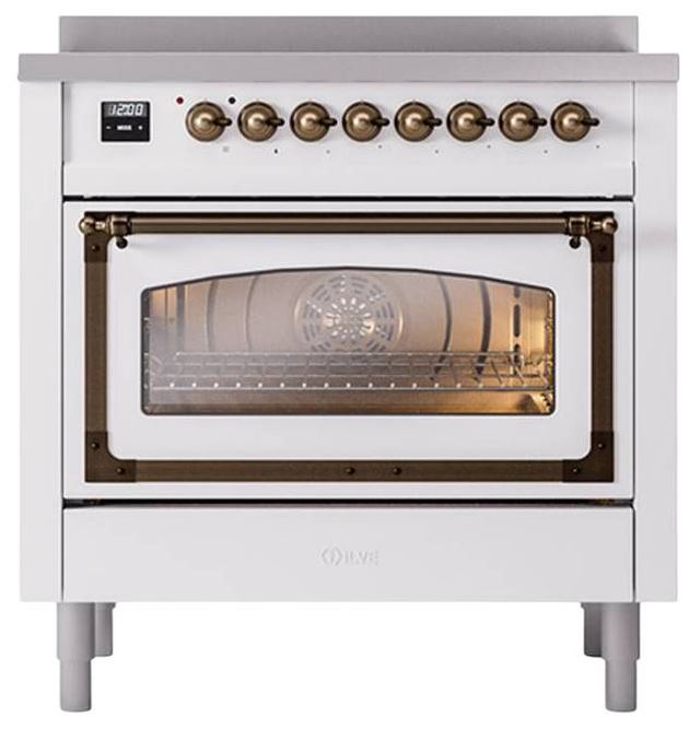 Ilve® Nostalgie II Noblesse 36'' White Pro Style Induction Range with Burnished Trim-1