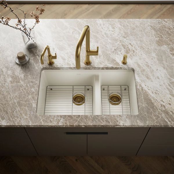 KOHLER® Riverby® Biscuit 33" Undermount Double-Bowl Kitchen Sink-1