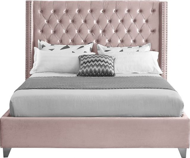 Meridian Furniture Aiden Pink Velvet King Bed-1