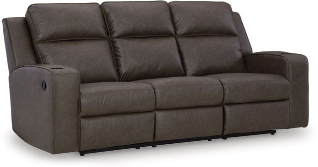 Signature Design by Ashley® Lavenhorne Umber Reclining Sofa with Drop Down Table-0