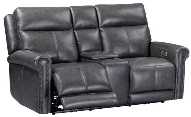 Flexsteel® Alexander Weathered Gray Power Reclining Loveseat with Console, Power Headrest and Lumbar-3