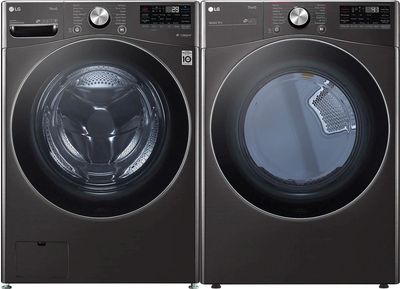 front view of the LG Black Stainless Steel Front Load Laundry Pair