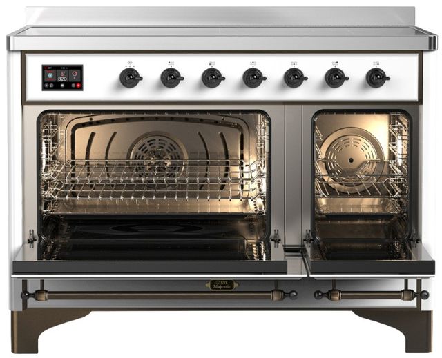 Ilve® Majestic III 48" White Pro Style Induction Range with Triple Glass Door and Burnished Trim-1