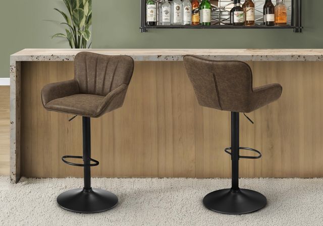 Monarch Specialties Inc. 2-Piece Black/Brown Faux Leather Adjustable Swivel Counter Stool Set-1